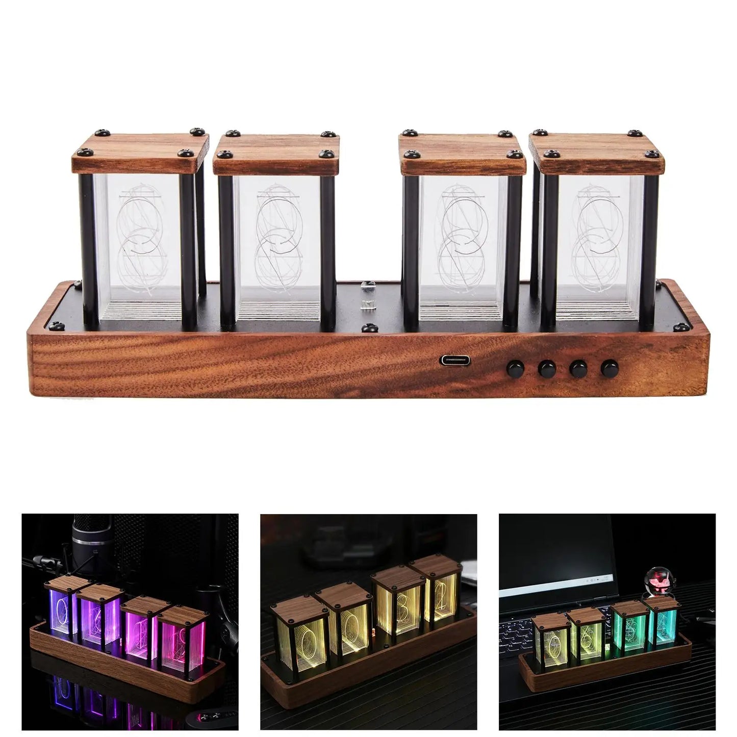 Nixie Tube Alarm Clock with Colorful LED's